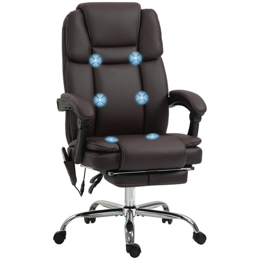 Massage Office Chair, Reclining Executive Office Chair with 6-Point Vibration, Footrest and High Back, Dark Brown