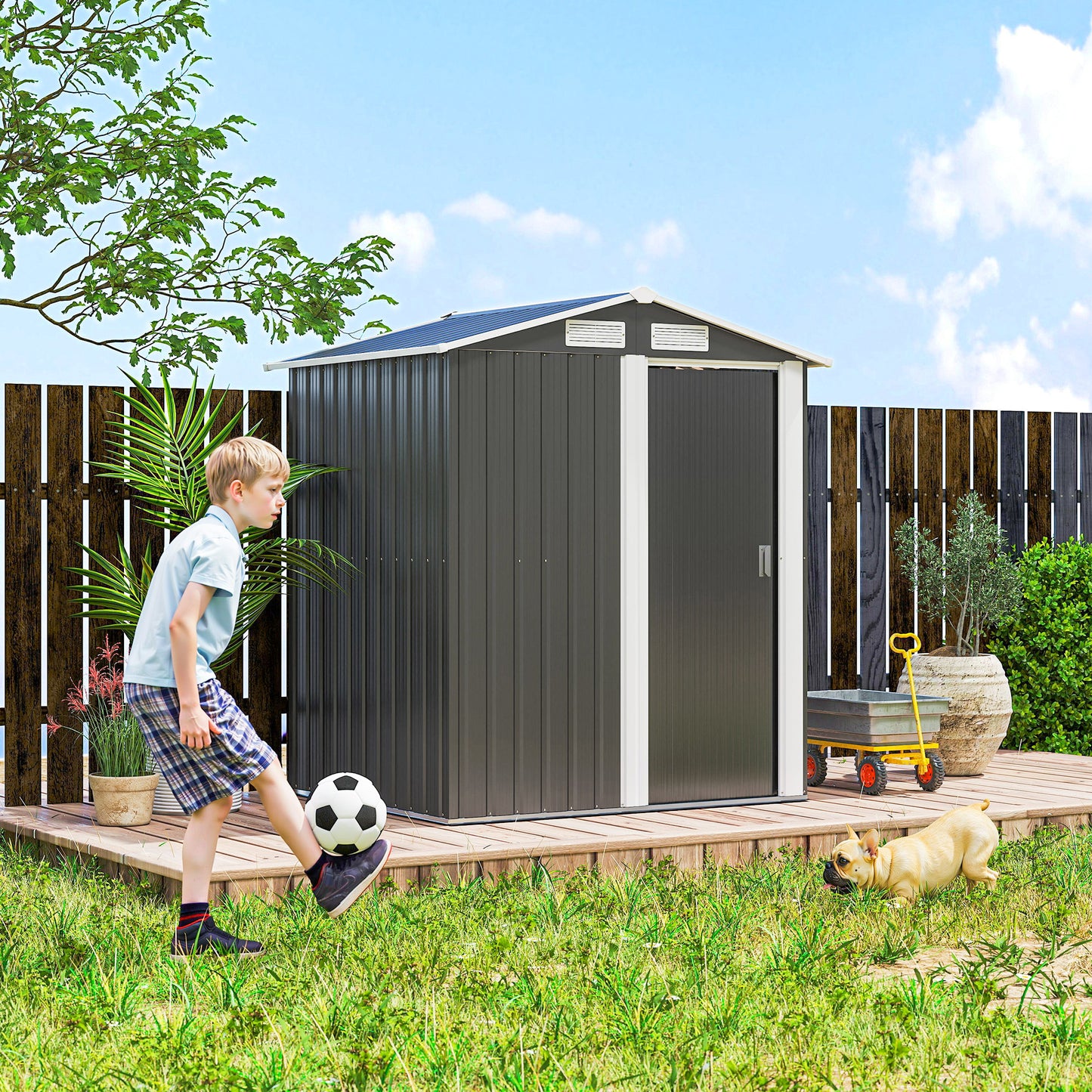 5ft x 4ft Garden Metal Storage Shed, Tool Storage Shed with Top Vents, Sliding Door, Sloped Roof and Foundation Kit for 