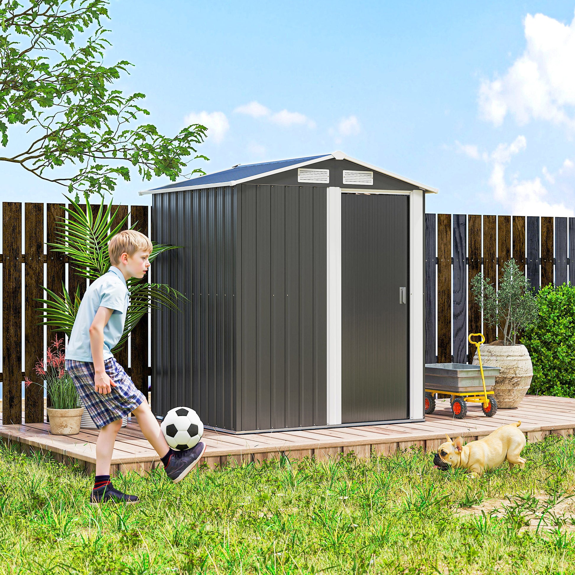 5ft x 4ft Garden Metal Storage Shed, Tool Storage Shed with Top Vents, Sliding Door, Sloped Roof and Foundation Kit for 