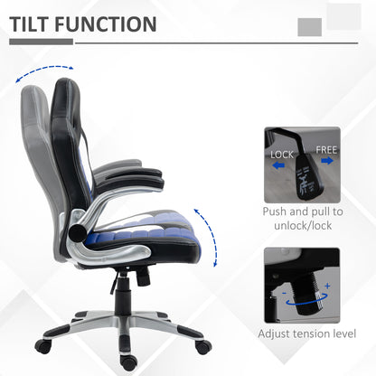 Racing Gaming Chair PU Leather Office Chair Executive Computer Desk Chair with Adjustable Height, Flip Up Armrest, Swive