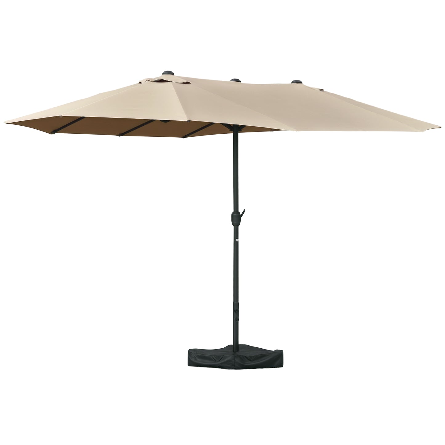 15 ft Double-Sided Patio Umbrella with Crank, Cross Base and Sandbag - Khaki