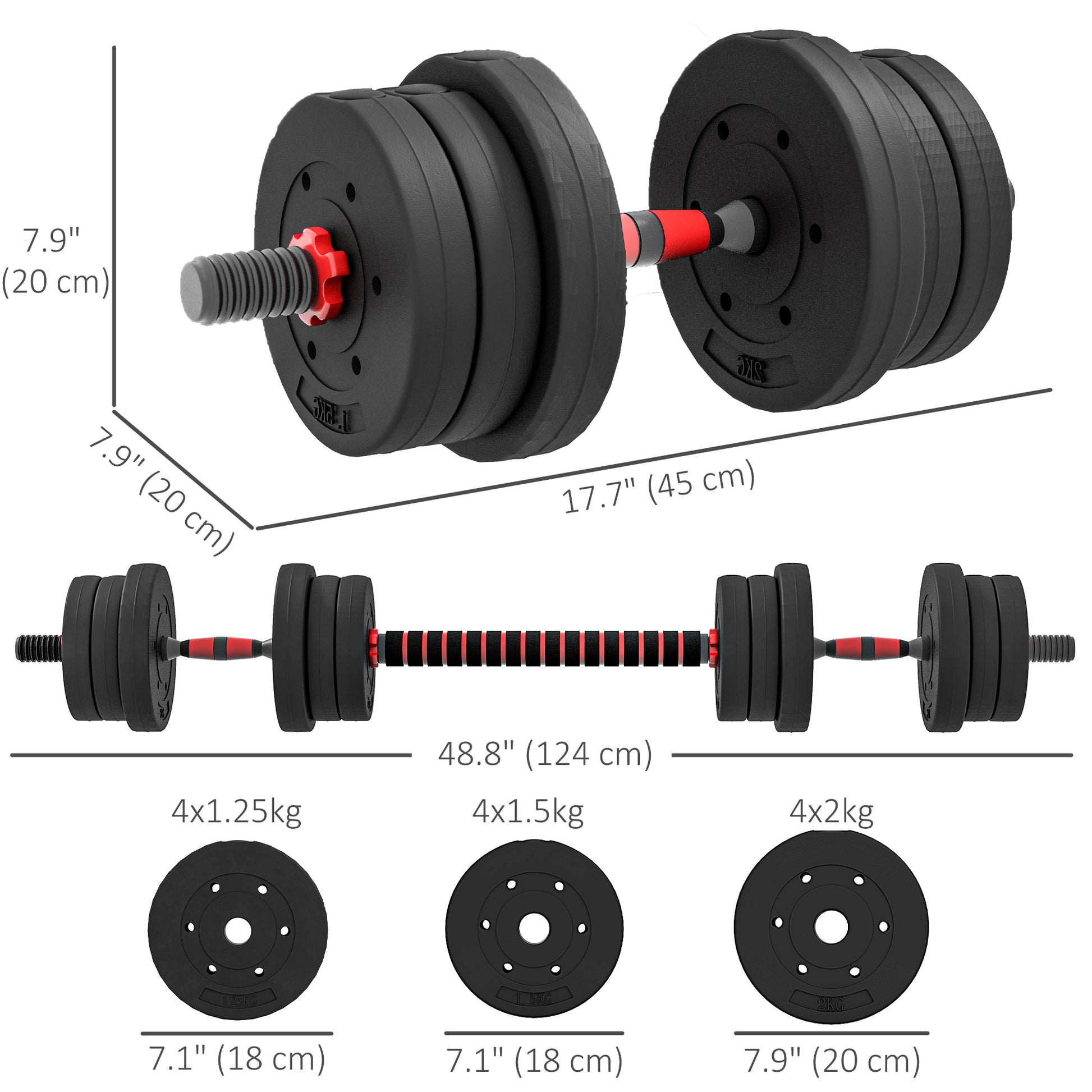 Soozier 44lbs 2-in-1 Adjustable Dumbbells Weight Set, Dumbbell Hand Weights Barbell for Body Fitness, Lifting Training f