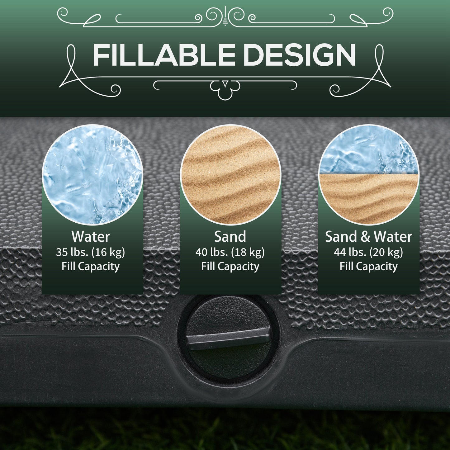 HDPE Square Parasol Base, Portable Umbrella Stand Weights for Cantilever Banana Parasol with Wheels, 35lbs with Water or