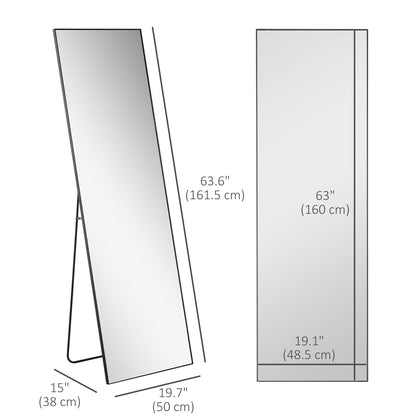 64"x20" Full Length Mirror, Floor Standing, Wall-Mounted or Leaning Against Wall Tall Mirror w/Support Frame, Rectangula