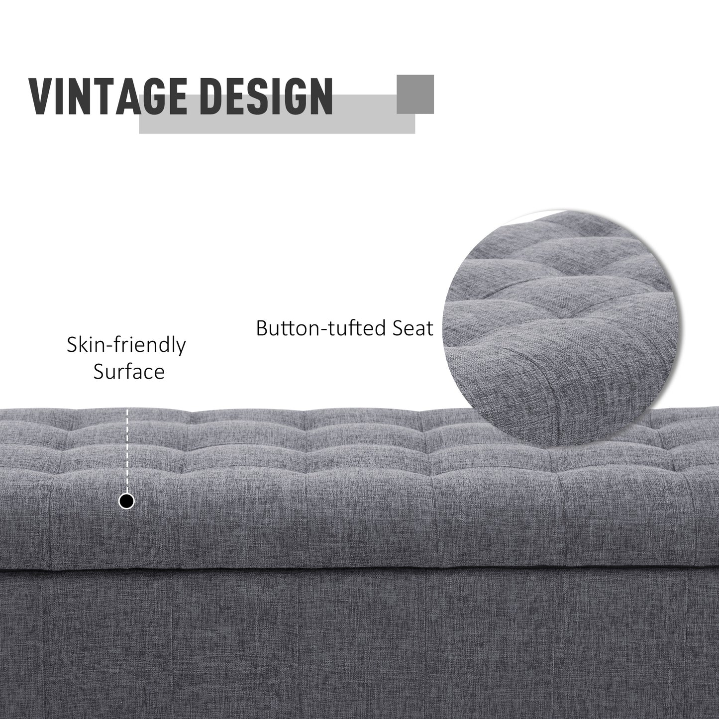 Storage Ottoman, Linen Fabric End of Bed Bench with Soft Close Lid, Button Tufted Storage Bench for Living Room, Entrywa