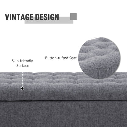 Storage Ottoman, Linen Fabric End of Bed Bench with Soft Close Lid, Button Tufted Storage Bench for Living Room, Entrywa