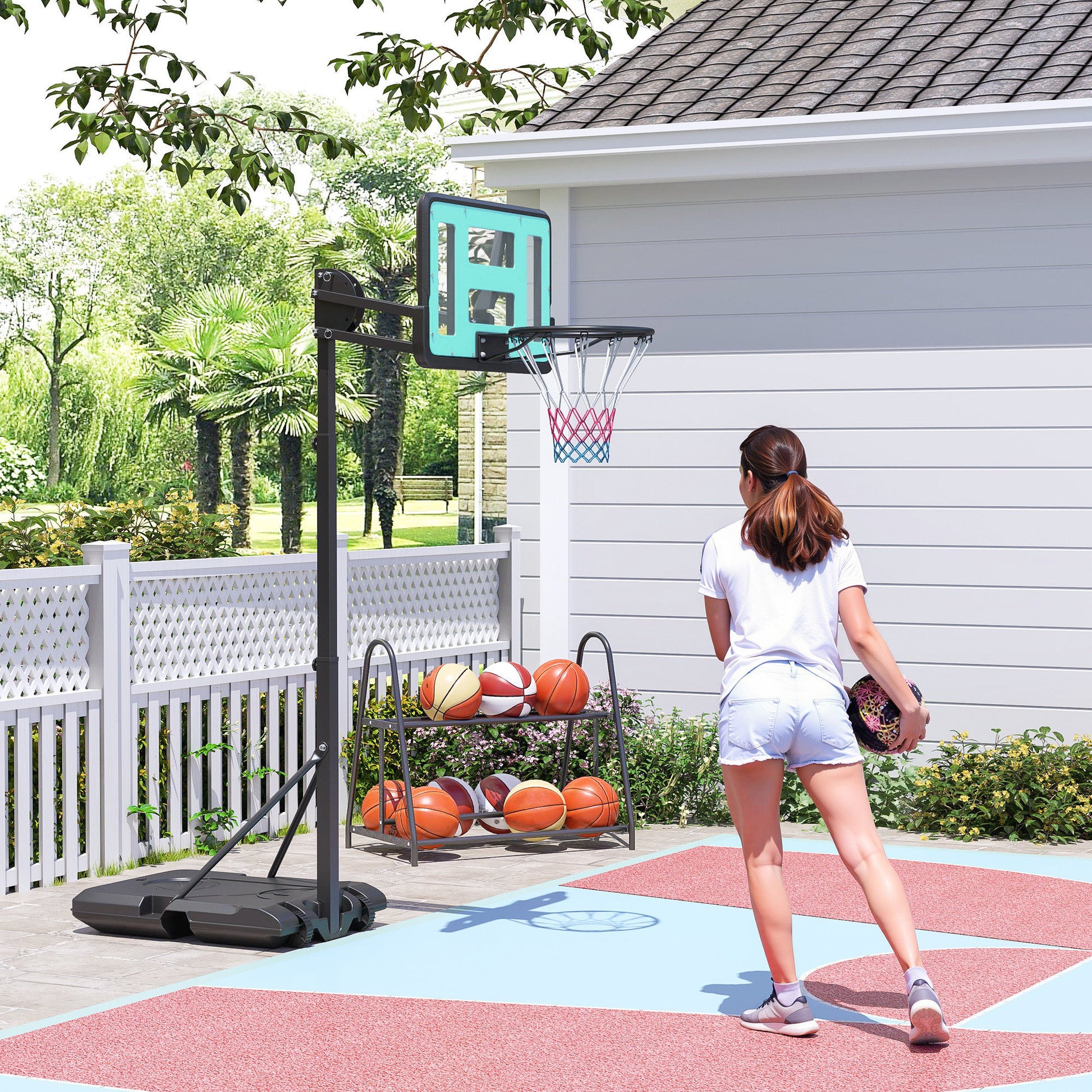 Soozier Basketball Hoop Outdoor, Basketball Hoop and Stand with Weighted Base and Shatterproof Backboard, 57.5"-92.9", B