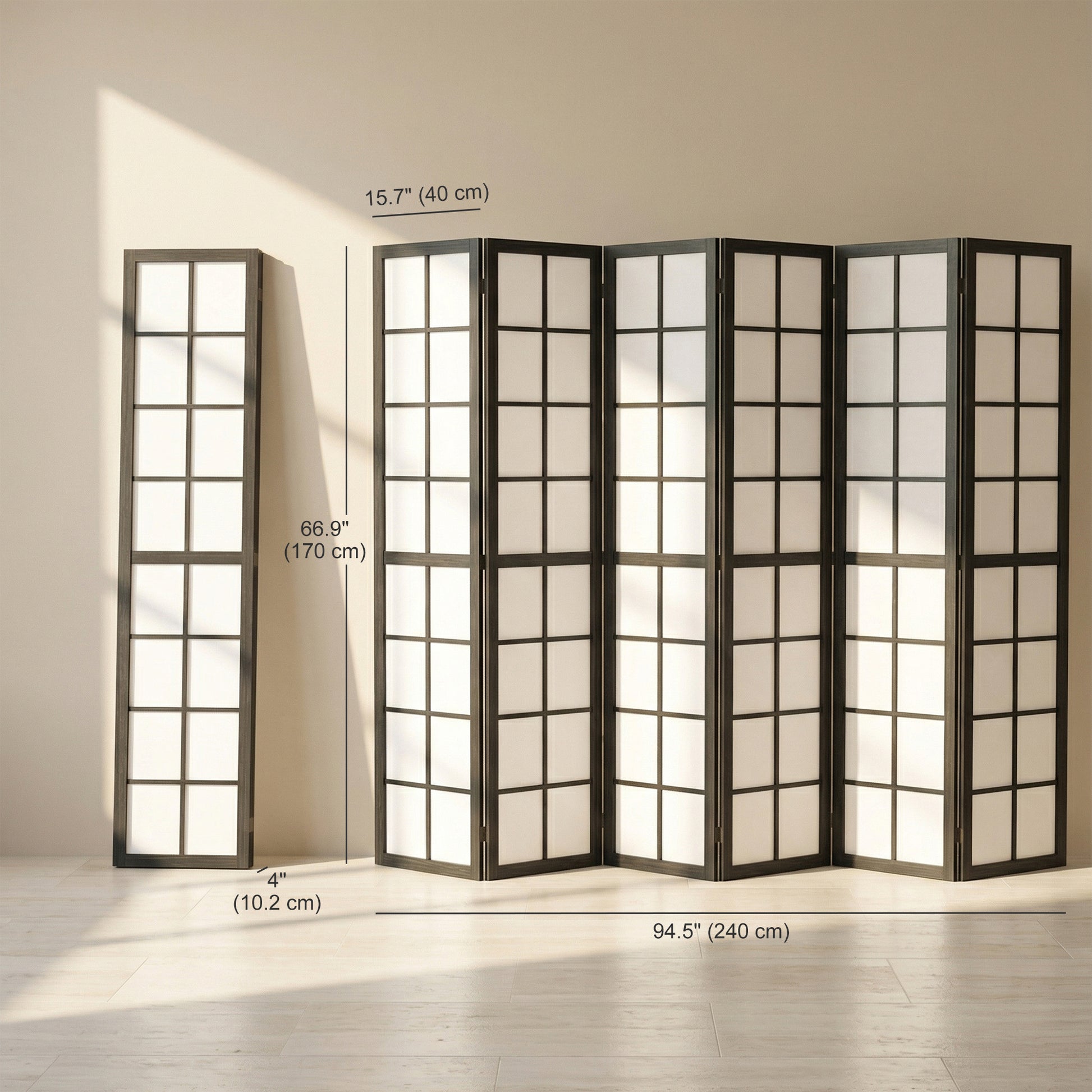 6 Panel Room Divider, 5.6 ft Folding Wall Divider Room Partition for Home Office, Bedroom, Living Room, Black
