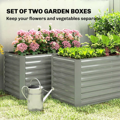 Set of 2 Galvanized Metal Planters for Outdoor Plants, 4' x 2' x 2' Raised Garden Bed, Light Grey