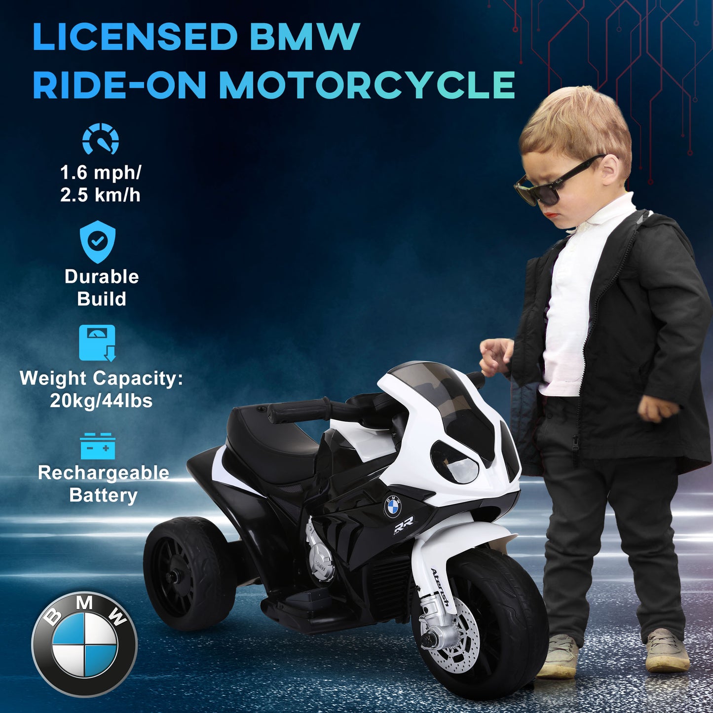 VarietyKart Kids Motorcycle, 6V Battery Powered Toddler Motorcycle with Headlight, Music, 3 Wheels Electric Motorcycle f