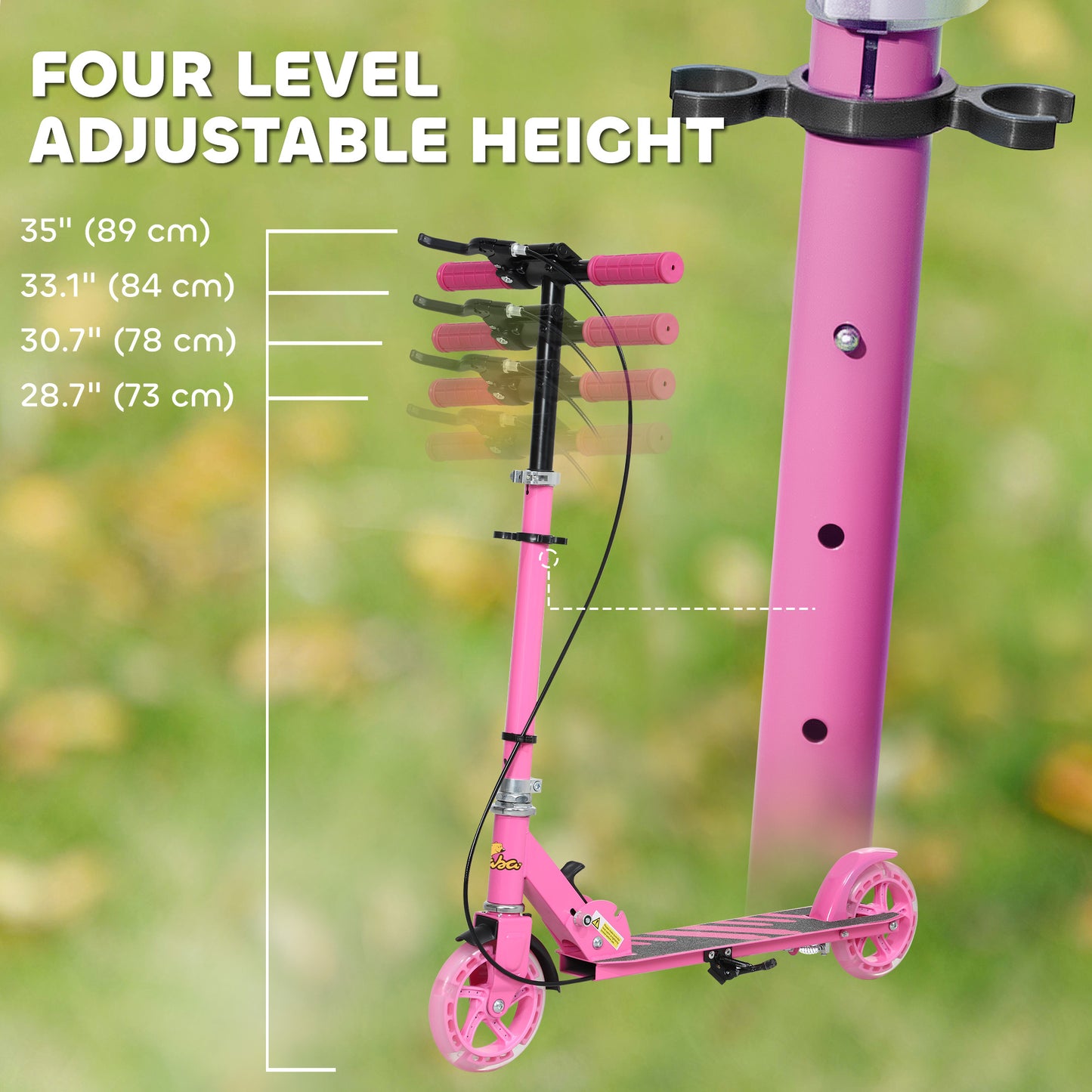Qaba Scooter for Kids Ages 3-8 with Light Up Wheels, Adjustable Handlebar, Rear Brake & Handbrake for Girls and Boys, Pi
