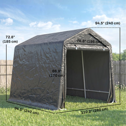 9.2' x 7.9' Garden Storage Tent, Patio Storage Shelter w/ Metal Frame and Double Zipper Doors, Dark Grey
