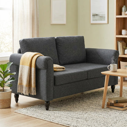 Vintage Loveseat, Upholstered Love Seat Furniture, Chenille-feel Fabric 2 Seater Sofa Couch with Rolled Arms, Gourd-Shap