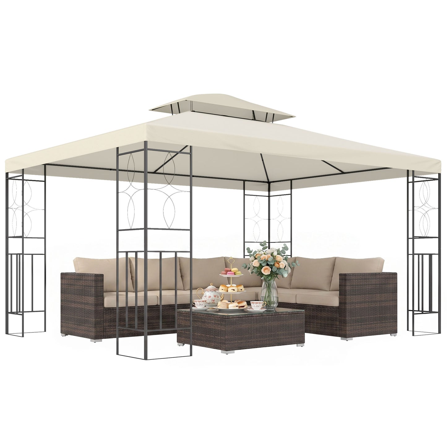 10 x 13 ft Steel Gazebo with Vented Canopy - Cream White