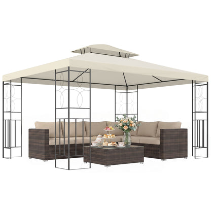 10x13ft Steel Gazebo Sun Shelter Patio Outdoor Party Event Canopy Vented Roof Cream White