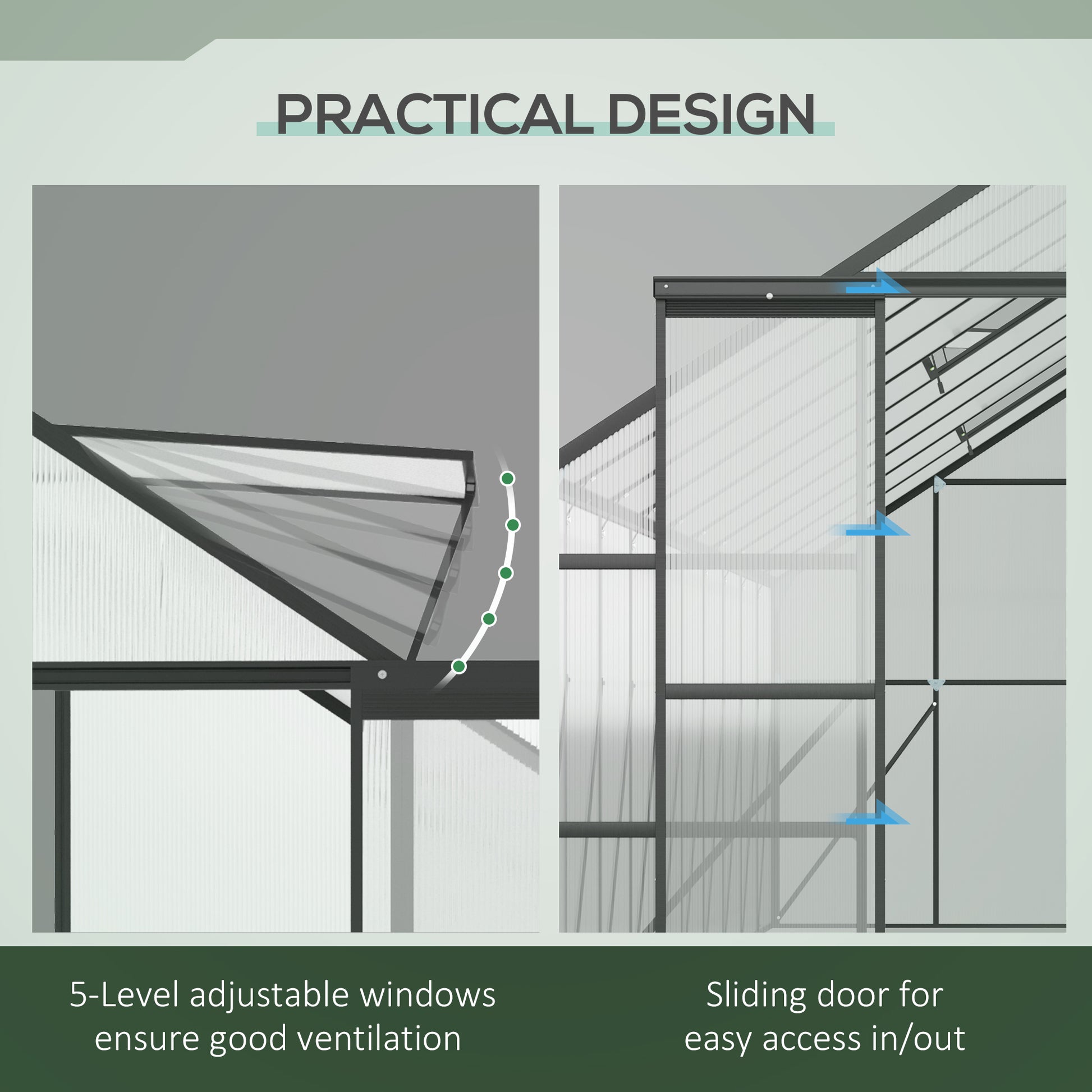 20' x 8' x 6.9' Walk-in Greenhouse with Adjustable Roof Vent, Rain Gutter and Sliding Door for Winter, Large Aluminum Gr