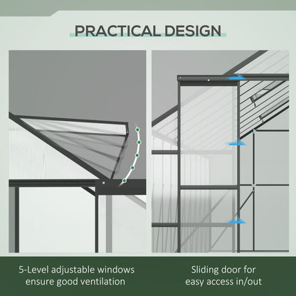 20' x 8' x 6.9' Walk-in Greenhouse with Adjustable Roof Vent, Rain Gutter and Sliding Door for Winter, Large Aluminum Gr