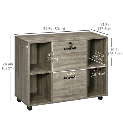Lateral Filing Cabinet with Wheels and Lockable Drawer, File Cabinet, Mobile Printer Stand with Open Shelves for Letter 