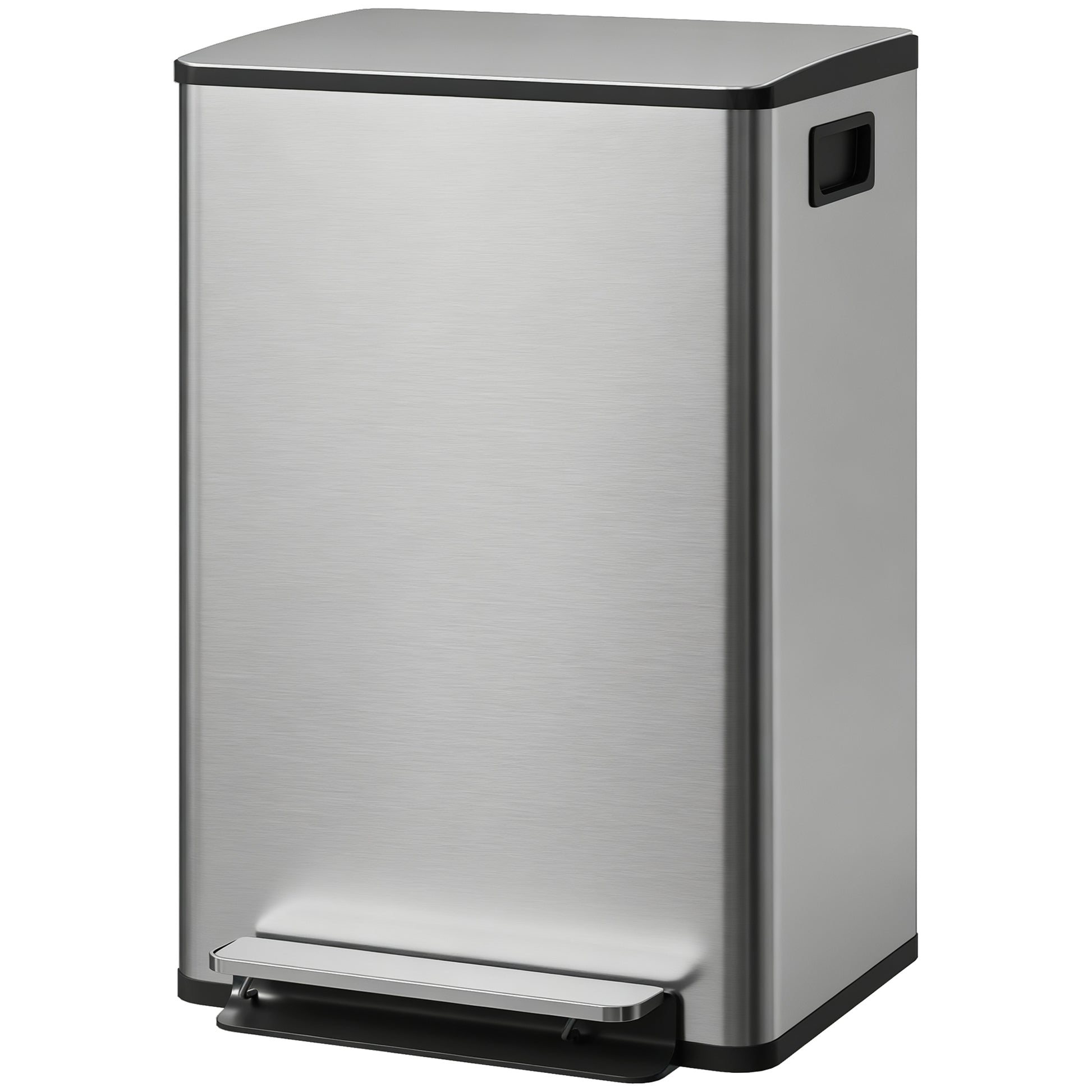 Trash Can with Soft-Close Lid, Garbage Can with Removable Inner Bucket for Kitchen 13.2 gal/50 L, Silver