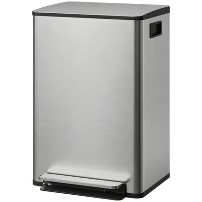 Trash Can with Soft-Close Lid, Garbage Can with Removable Inner Bucket for Kitchen 13.2 gal/50 L, Silver