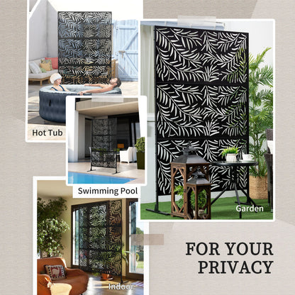 Metal Outdoor Privacy Screen, Decorative Outdoor Divider with Stand and Expansion Screws, Freestanding Privacy Panel for