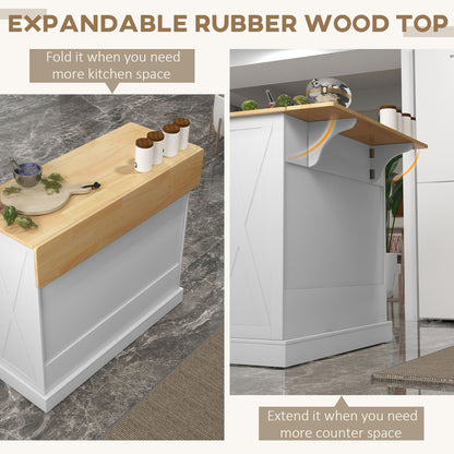 Rolling Kitchen Island with Drop Leaf Wood Breakfast Bar, Farmhouse Kitchen Cart with 2 Drawers, Adjustable Shelves for 