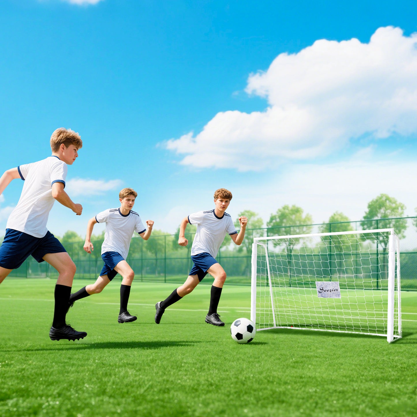 Soozier 6ft x 4ft Soccer Goal Net with Metal Frame, PE Mesh, Ground Stakes, Easy Assembly, White