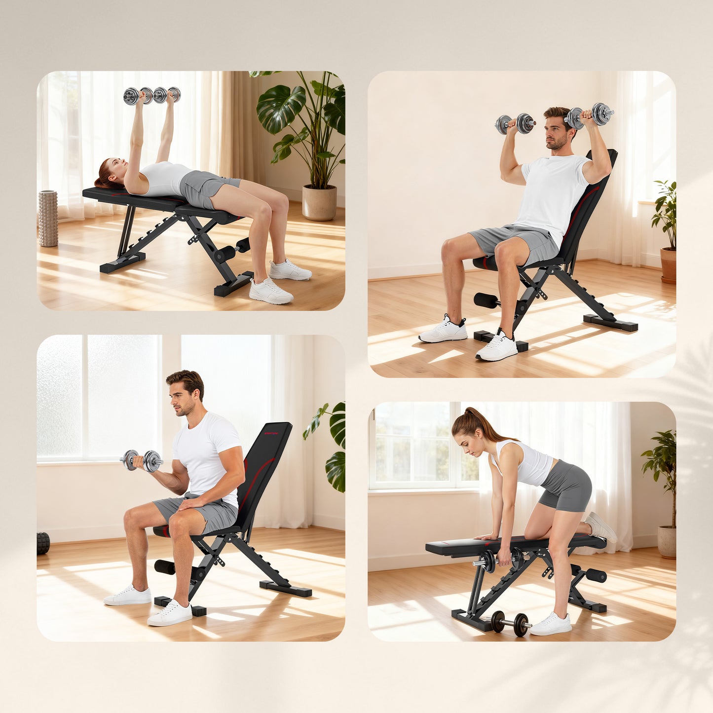 Soozier Adjustable Weight Bench, Foldable Workout Bench with Multi-Angle Seat and Back, Flat or Incline Bench for Home G