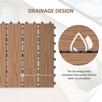 Outdoor Tiles, 11 Pack 12" x 12" WPC Interlocking Deck Tiles Waterproof and Non-slip
