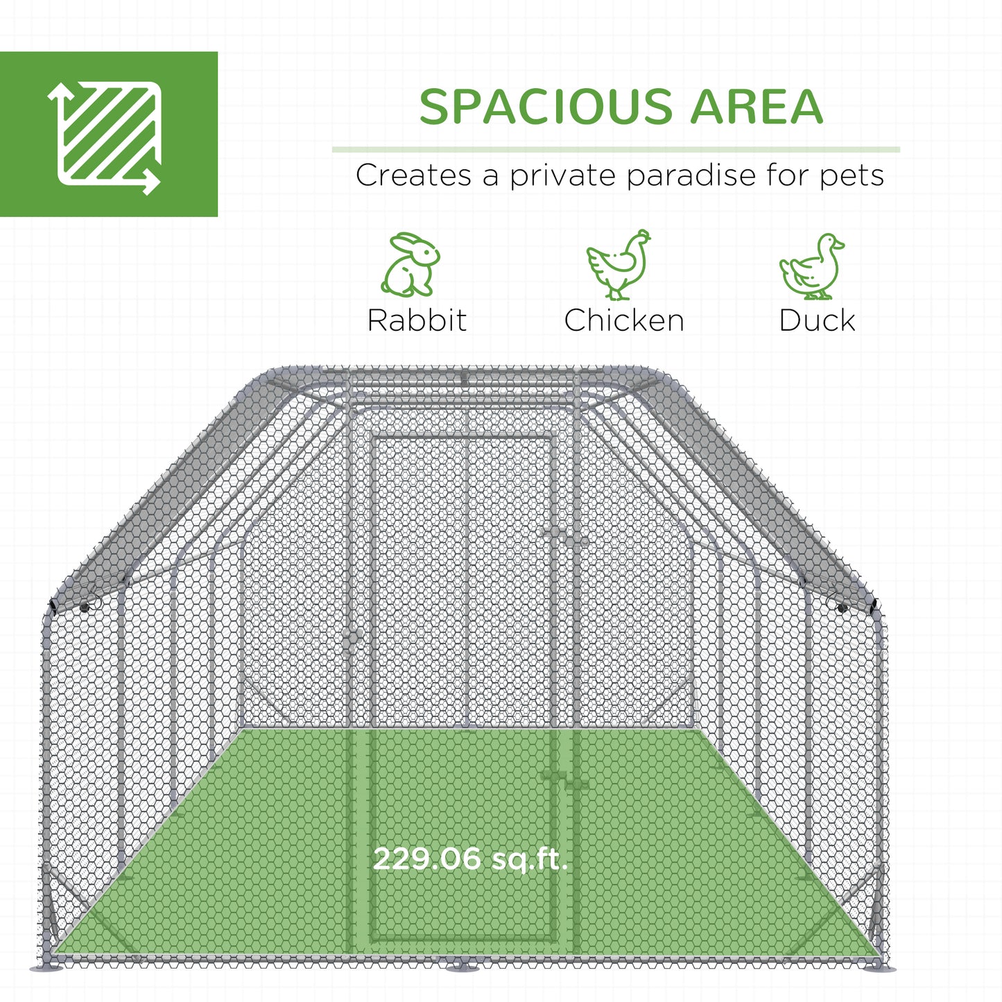 Chicken Run Outdoor, Galvanized Large Metal Chicken Coop Cage, Walk-in Enclosure Poultry Hen Run House Playpen Rabbit Hu