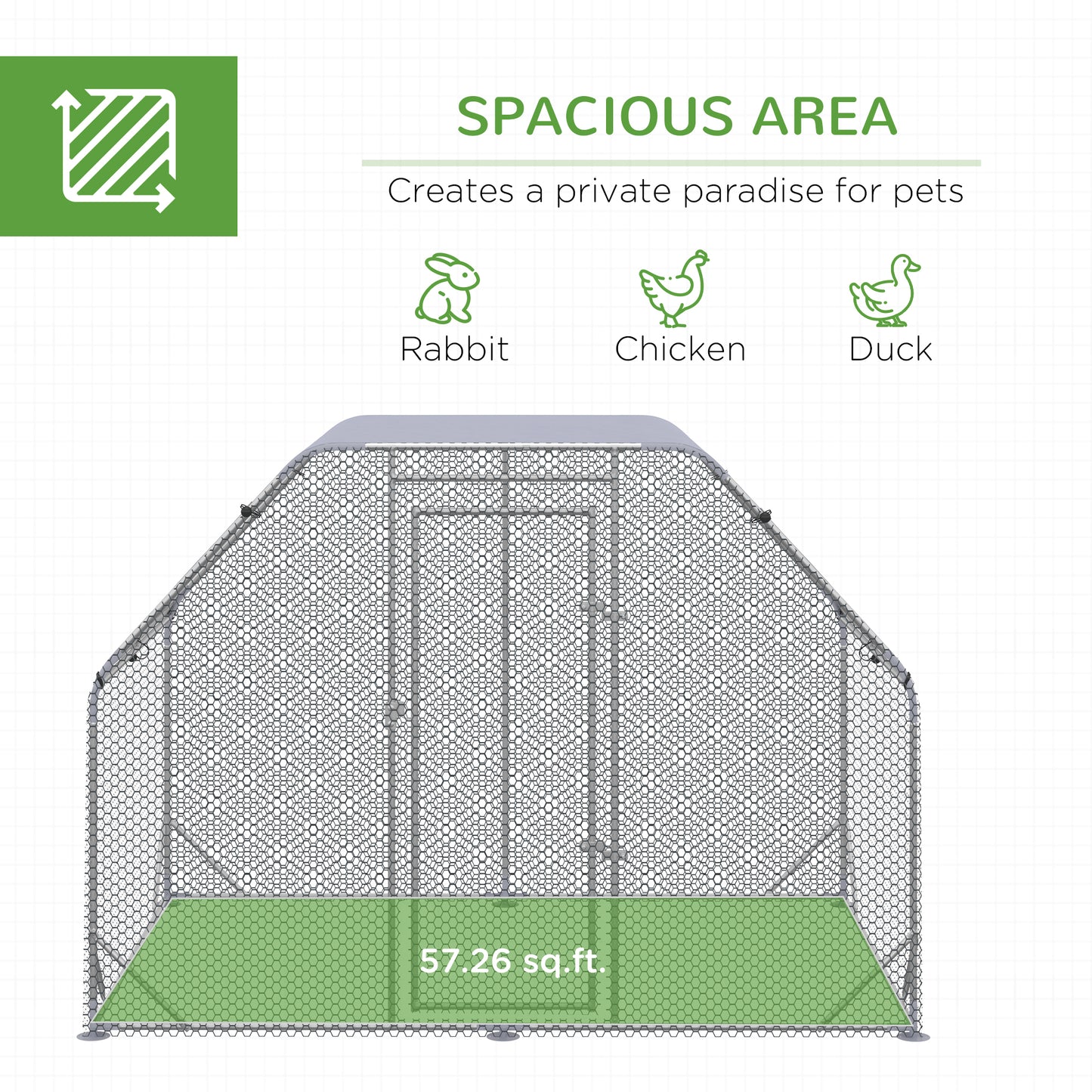 Chicken Run Outdoor, Galvanized Large Metal Chicken Coop Cage, Walk-in Enclosure Poultry Hen Run House Playpen Rabbit Hu