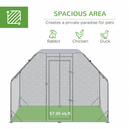 Chicken Run Outdoor, Galvanized Large Metal Chicken Coop Cage, Walk-in Enclosure Poultry Hen Run House Playpen Rabbit Hu