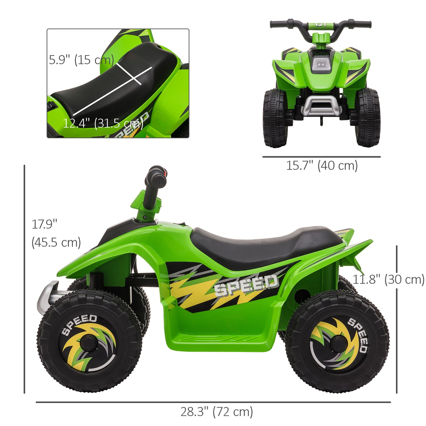 VarietyKart Kids Ride on ATV, 6V Battery Powered Quad Car with Forward, Reverse Switch, for Boys Girls 18-36 Months, Gre