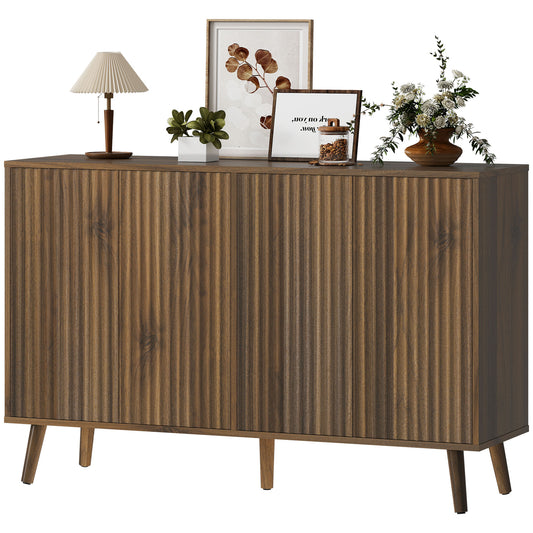 Buffet Cabinet with Storage, Modern Fluted Sideboard with Adjustable Shelves for Dining Room Living Room, Dark Brown