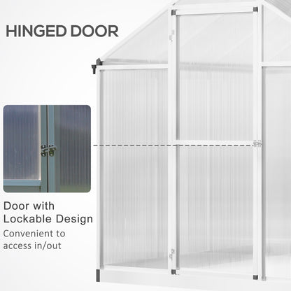 6' x 8' x 6.4' Polycarbonate Greenhouse, Aluminum Walk-In Green House Kit Garden, Plants Grow with Rain Gutter and Roof 