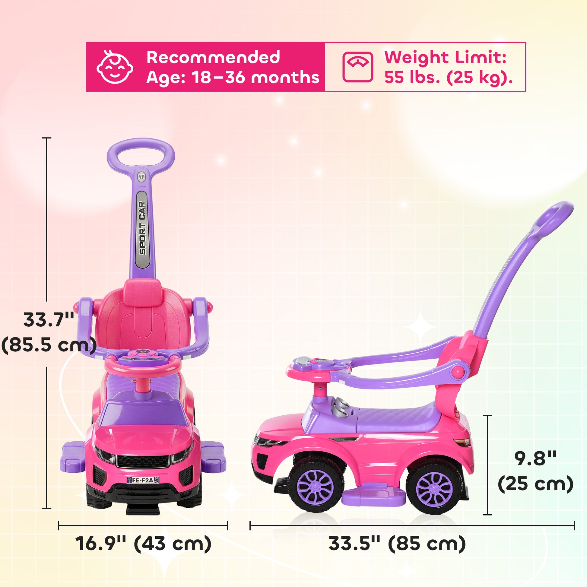 VarietyKart 3 in 1 Kid Ride on Push Car, Toddlers Sliding Walking Car, with Horn, Music, Light, Parent Control Handle, S