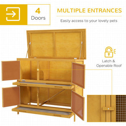 Wood Rabbit Hutch with 2 Large Main House, Ramp, Trays, Yellow