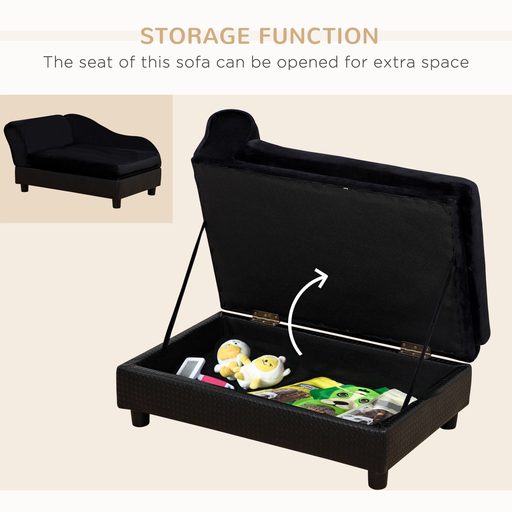 Pet Sofa Dog Couch Chaise Lounge Pet Bed with Storage Function Small Sized Dog Various Cat Sponge Cushioned Bed Lounge, 