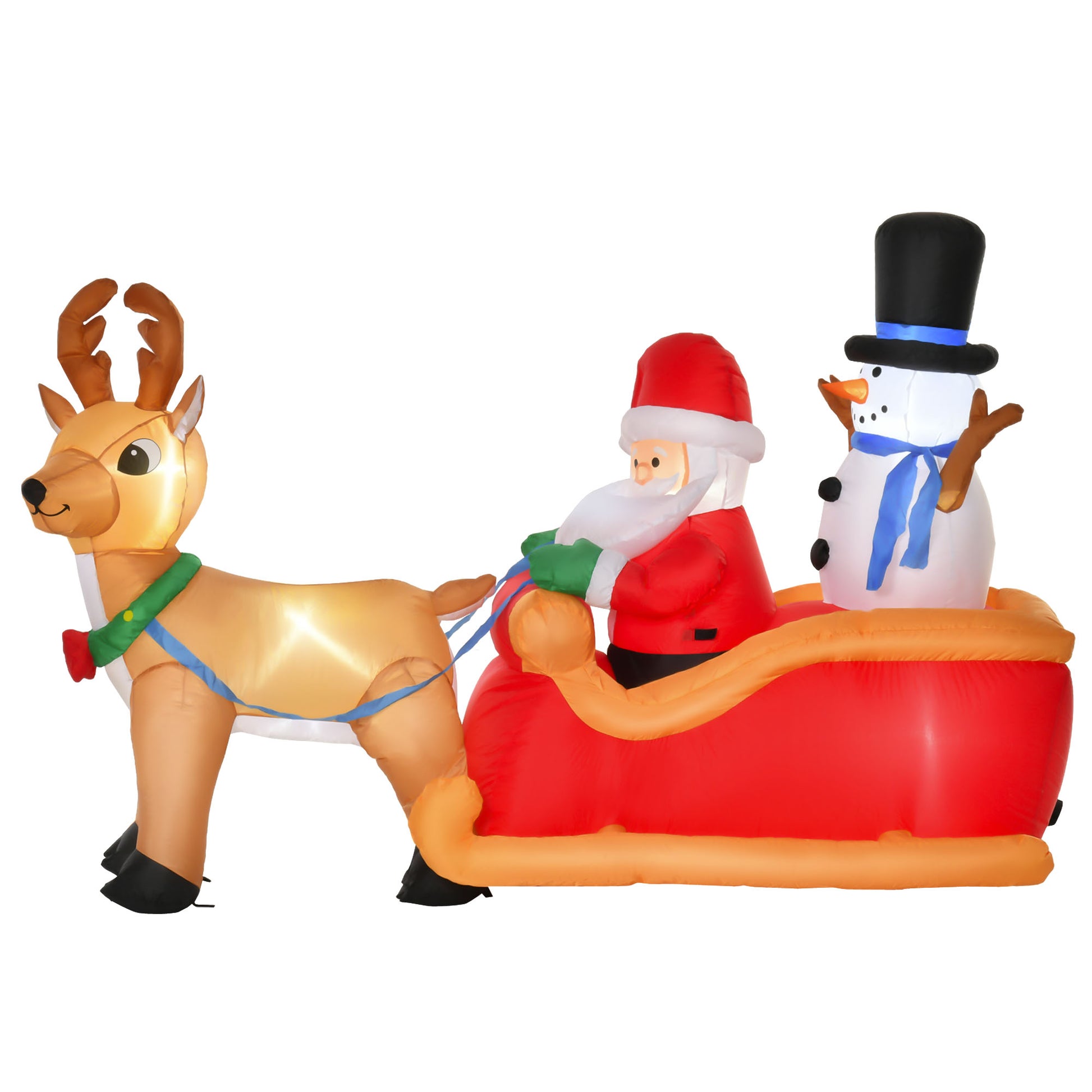 6.5 ft Christmas Inflatable Santa Claus & Snowman on Sleigh with Reindeer, Blow up Christmas Decorations with LED Lights