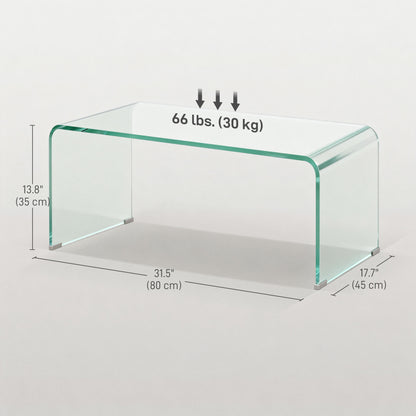 Glass Coffee Table, Clear Coffee Table for Living Room, Modern Rectangle Center Table with Safe Rounded Edges