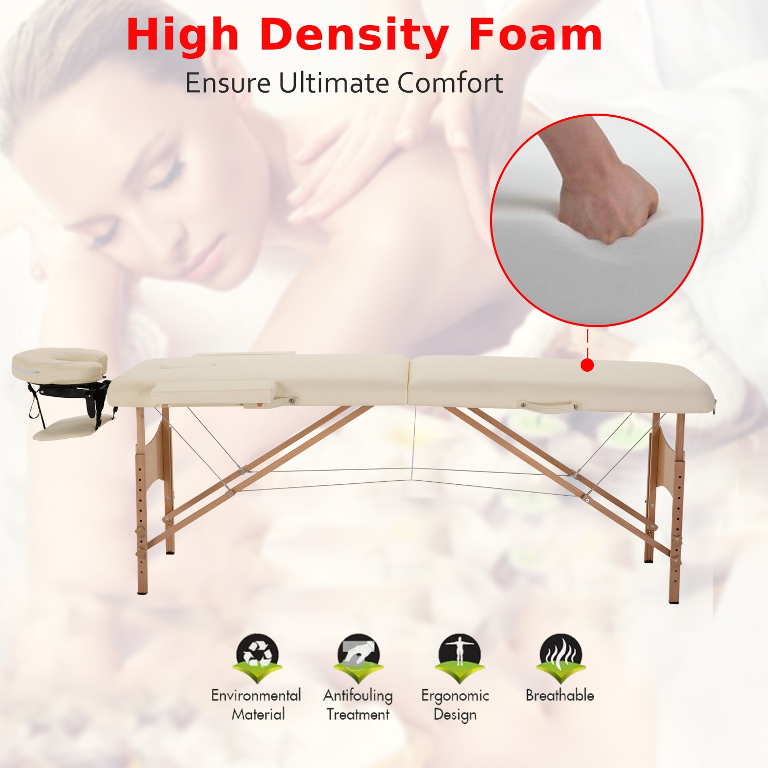 Height Adjustable Professional Salon Spa Facial Couch Bed, Portable Folding Massage Table, Beige