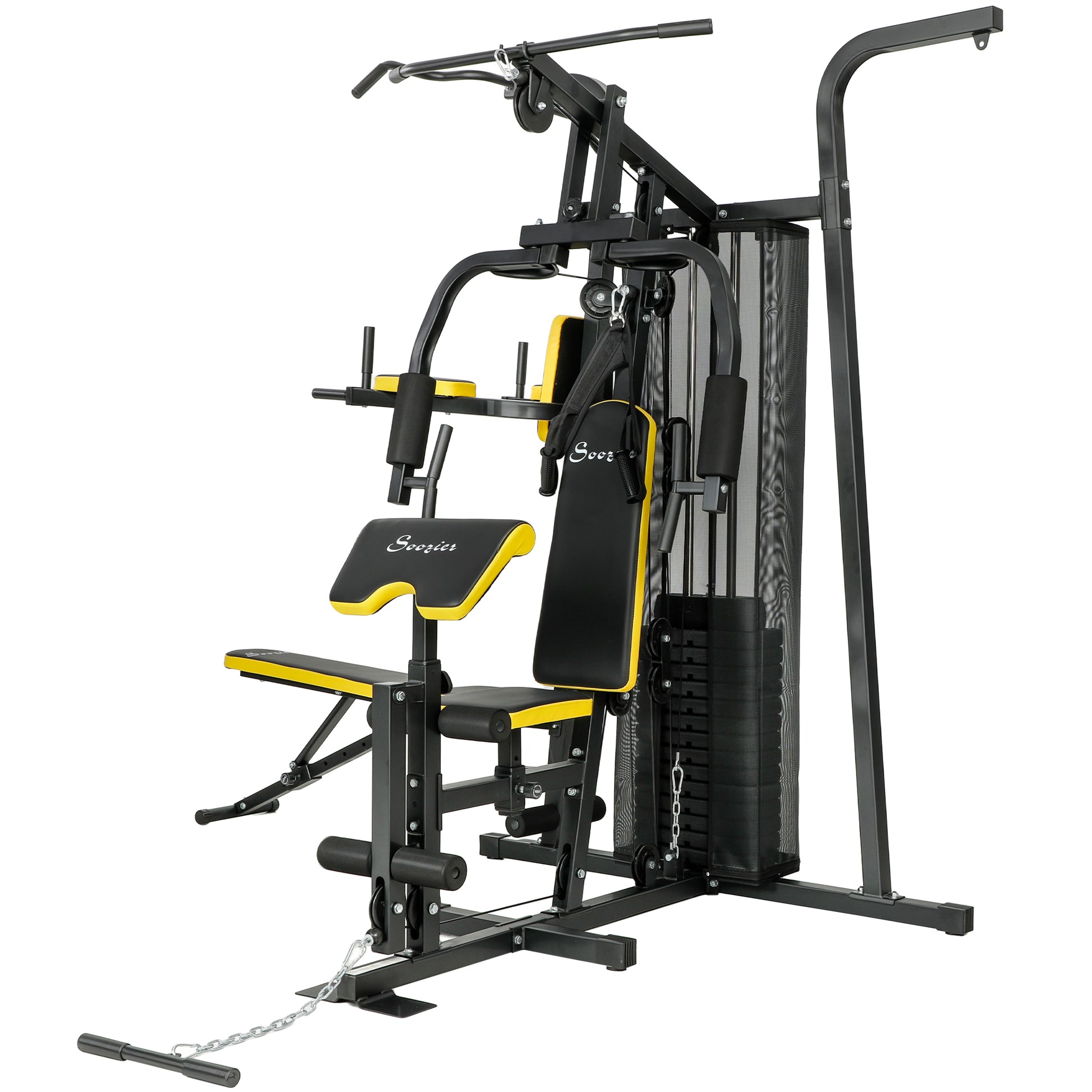 Soozier Multifunction Power Tower for Back, Chest, Arms & Leg Workouts All-in-One Home Gym with Weight Stack and Pulley 