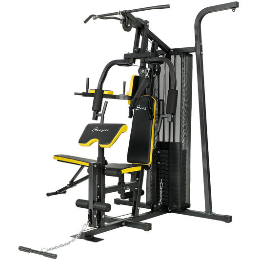 Soozier Multifunction Power Tower for Back, Chest, Arms & Leg Workouts All-in-One Home Gym with Weight Stack and Pulley 