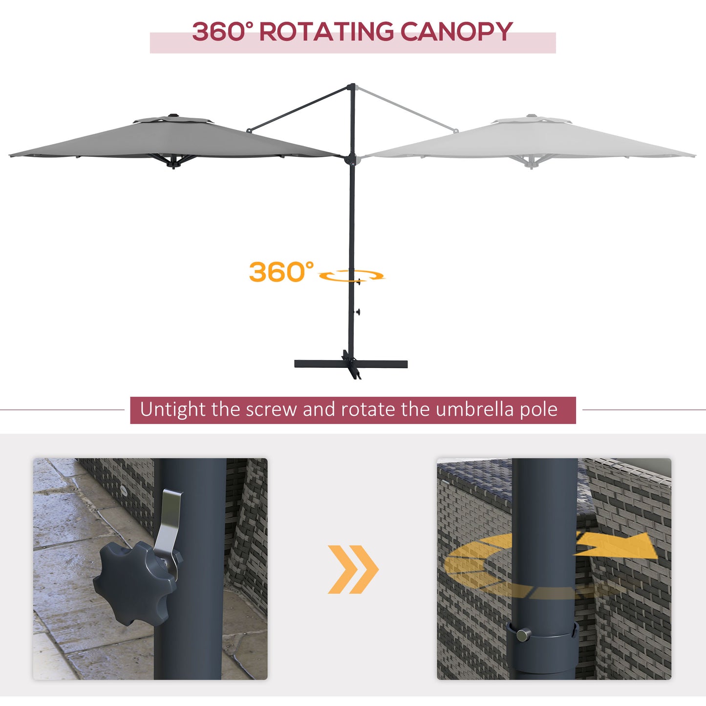 10 FT Cantilever Umbrella, Aluminum Hanging Offset Umbrella with 360°Rotation, Crank, Tilt, Cross Base, Grey