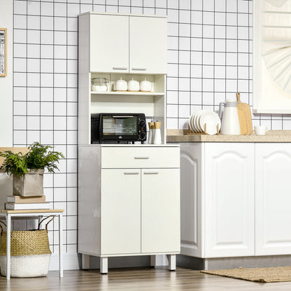 71"H Freestanding Kitchen Pantry, Buffet Cabinet with Hutch, Storage Cabinet with Drawer, Doors and Microwave Stand, Whi