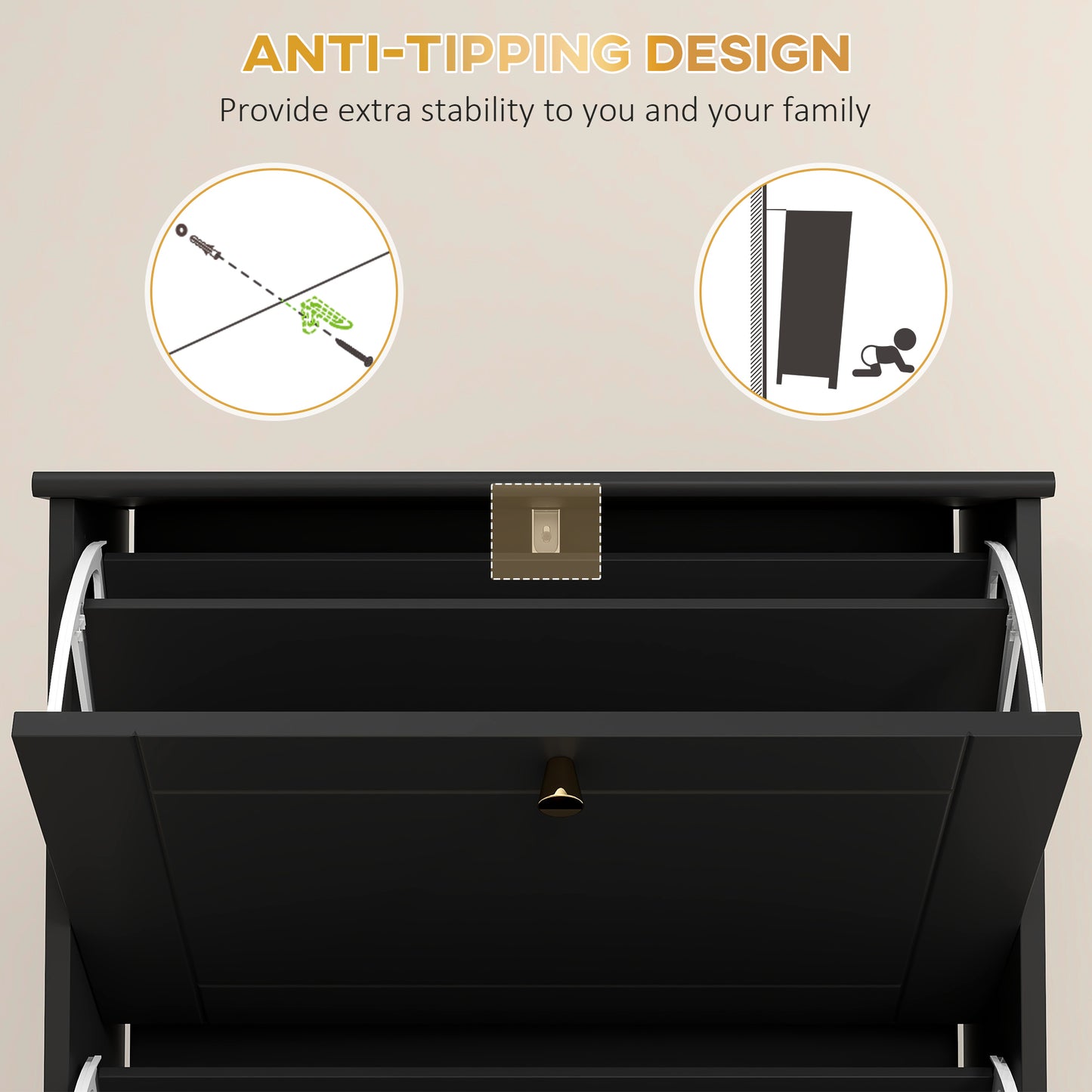 Narrow Shoe Storage with 3 Flip Drawers and Adjustable Shelves, Shoe Cabinet Organizer for 12 Pairs of Shoes, Black