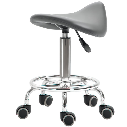 Saddle Stool, PU Leather Adjustable Rolling Salon Chair for Massage, Spa, Clinic, Beauty and Tattoo, Grey