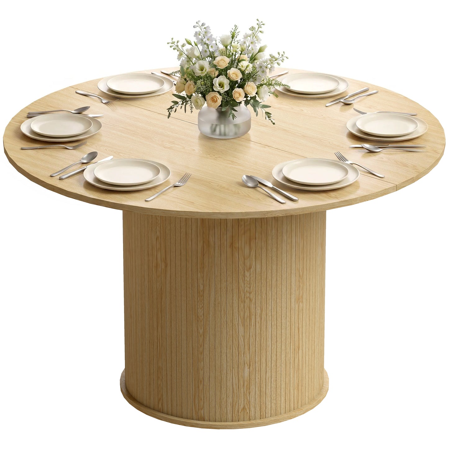 Round Dining Table for 4-6, 47 Inch Kitchen Table with Fluted Pedestal Base, for Kitchen Living Room Dining Room, Natura