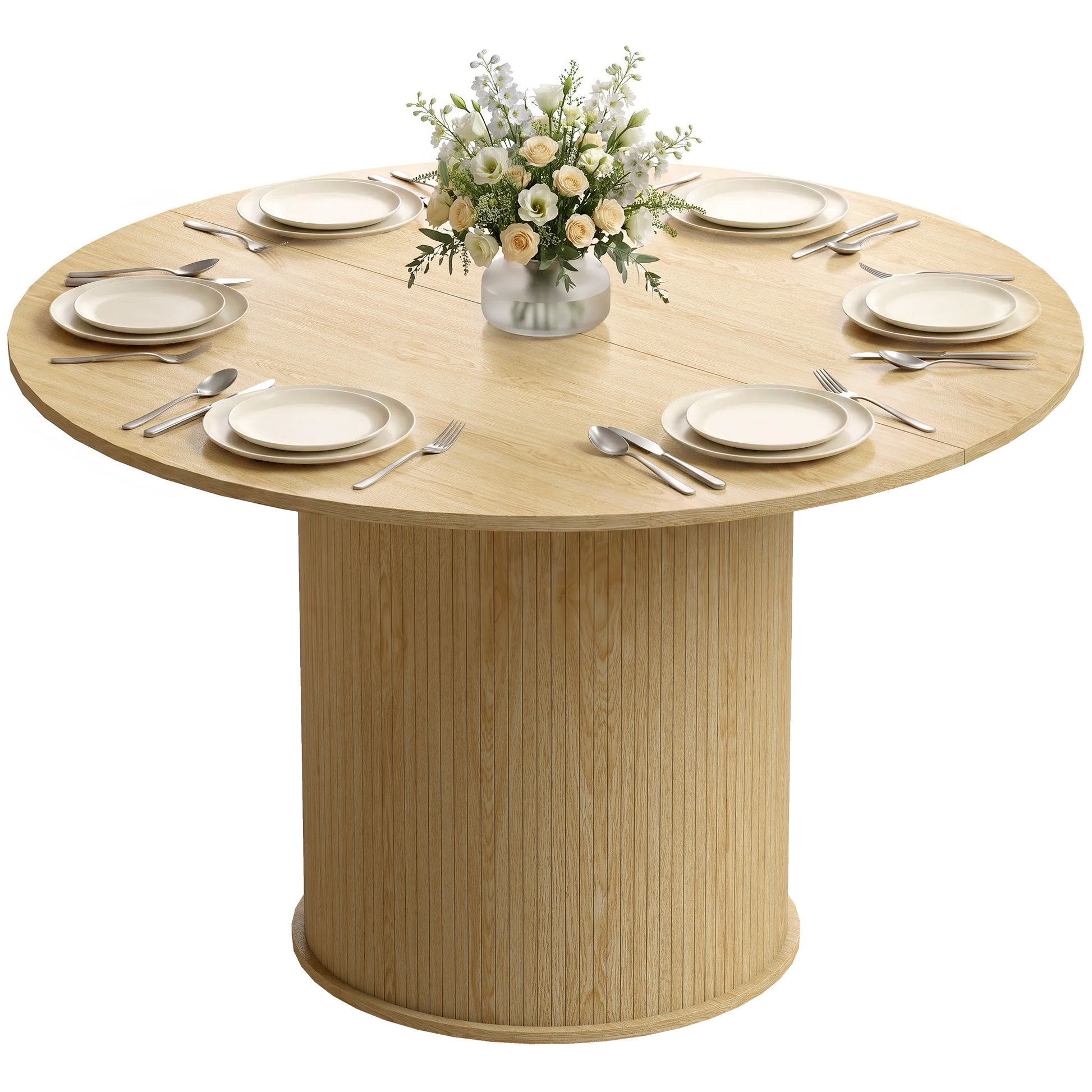 Round Dining Table for 4-6, 47 Inch Kitchen Table with Fluted Pedestal Base, for Kitchen Living Room Dining Room, Natura