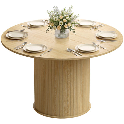 Round Dining Table for 4-6, 47 Inch Kitchen Table with Fluted Pedestal Base, for Kitchen Living Room Dining Room, Natura